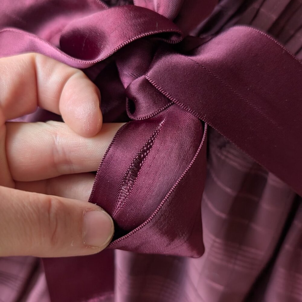 Vintage Union Made Purple Ruffle Long Sleeve Fit and Flare Tie Waist Shirt Dress - Picture 7 of 11